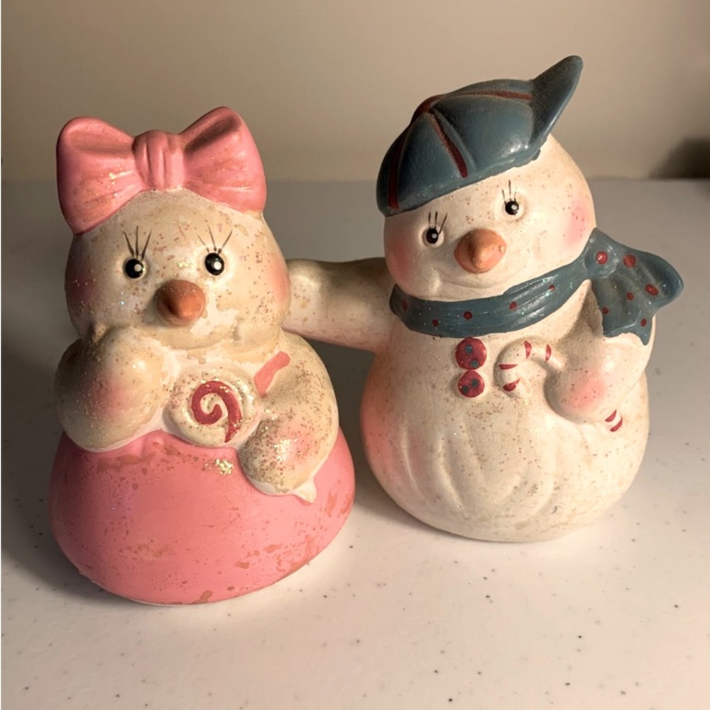 Vintage Snowman couple, s&p set